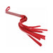 Red vegan leather flogger with sparkling rhinestone handle and wrist loop, featuring multiple soft falls.