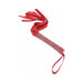 Red vegan leather flogger with sparkling rhinestone handle and wrist loop, featuring multiple soft falls.