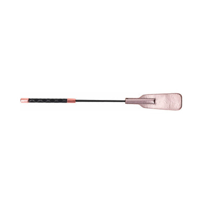 Rose gold vegan leather brat crop with split tip and black textured handle for impact play.