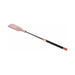 Rose gold vegan leather brat crop with black textured handle and split tip for impact play.