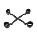 Black adjustable Sportsheets Sex & Mischief Brat Hog Tie with four soft cuffs connected by straps.