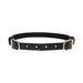 Black faux leather collar with two gold-tone adjustable buckles and multiple sizing holes on a white background.