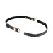 Black faux leather double buckle collar with gold-tone hardware, adjustable for a custom fit.