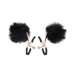 Adjustable rose gold nipple clamps with soft black faux fur puffs and rubber tips for gentle, customizable tension.