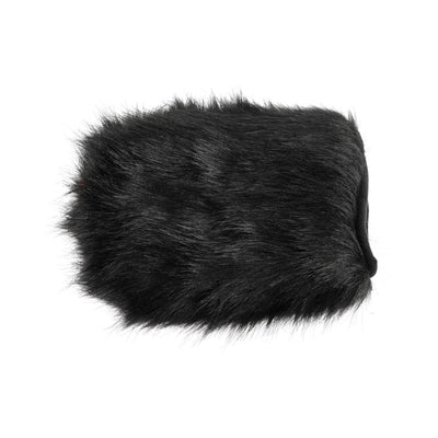 Black faux fur sensory mitt with hidden spikes for contrasting tactile sensations, one size fits all.