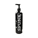 Black pump bottle of Spunk Lube Hybrid personal lubricant with white splatter design and bold text on label.