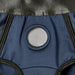 Close-up of navy blue and black EmEx Fit Harness with a circular nitrile O-ring and reinforced stitching.