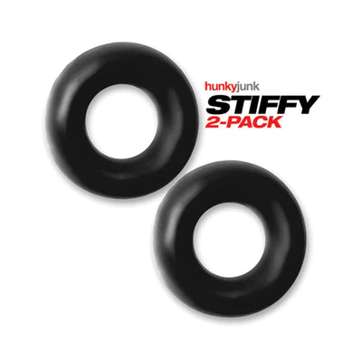Two black silicone bulge cockrings displayed with Stiffy 2-pack branding on a white background.