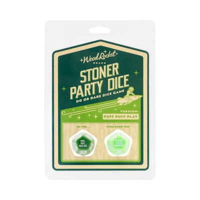 Stoner Party Dice Puff Puff Play edition with two 12-sided dice in green packaging for a do or dare game.