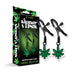 Black adjustable nipple clamps with green cannabis leaf charms from Stoner Vibes Chronic Collection in branded packaging.