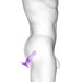 Side view of a white mannequin with a metallic purple curved plug inserted, highlighting ergonomic design and fit.