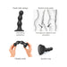 Black silicone dildo plug with triplet balls design, flexible shaft, suction cup base, shown for vaginal and anal use.