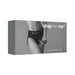Packaging box featuring a model wearing the black Strap-on-me Harness Lingerie Heroine in size large.