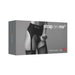 Packaging of Strap-on-me Rebel harness lingerie in size XL shown on a model wearing black adjustable garter belt harness.