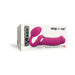 Packaging of Strap-on-me Multi Orgasm bendable strap-on XL in vibrant fuchsia with remote control displayed.