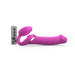 Pink bendable strap-on with remote control, featuring a sleek ergonomic design and smooth finish.