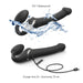 Black bendable strap-on with USB charging cable, shown with water splash to highlight waterproof feature.