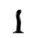 Black silicone dildo with ergonomic curved design and suction cup base for versatile stimulation and hands-free use.