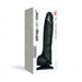 Black XL soft realistic dildo with suction cup base displayed on white and gray packaging box.