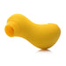 Yellow silicone clitoral stimulator with ergonomic shape and suction tip, designed for personal pleasure.