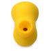Yellow silicone clitoral stimulator with a rounded suction tip and ergonomic design on a white background.