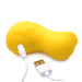 Yellow duck-shaped clitoral stimulator with USB charging cable on white background.