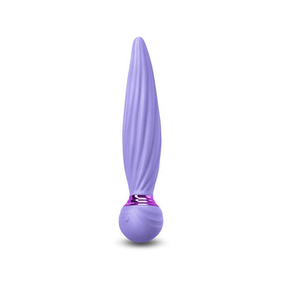 Lavender Sugar Pop Twist vibrator with textured spiral design and rounded base with control button.