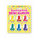 Six colorful novelty drink markers in playful shapes on a yellow card with bold party-themed packaging.