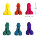 Six colorful silicone drink markers shaped like playful miniatures, each measuring about 1.125 by 0.75 inches.