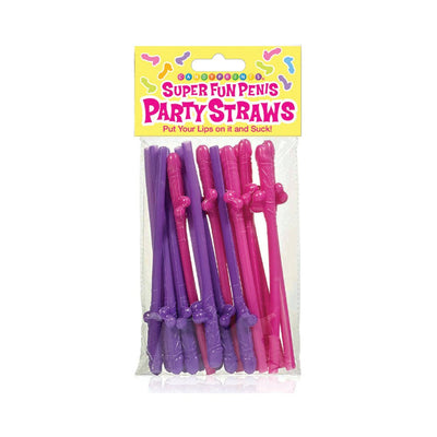 Package of 8 reusable pink and purple novelty party straws with playful design, 8 inches long.