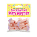 Pack of six novelty party whistles shaped like playful pink figures with feathered ends in clear packaging.