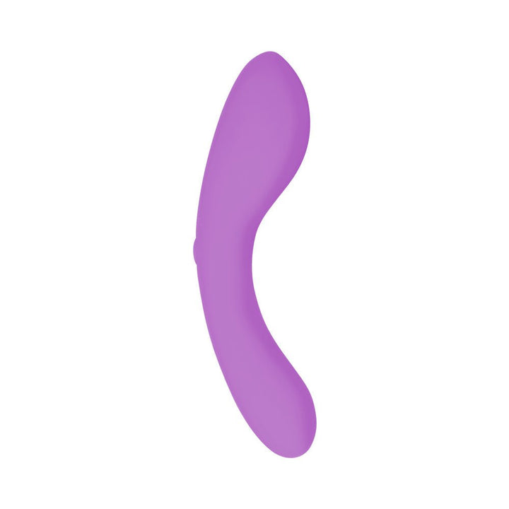 Compact curved purple silicone wand vibrator with smooth, seamless finish designed for targeted stimulation.