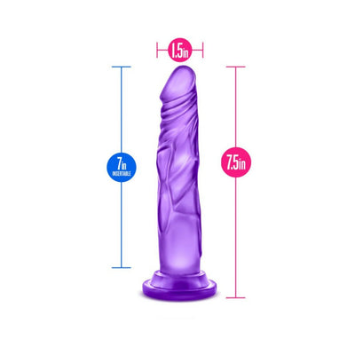 Purple realistic dildo with suction base, 7.5 inches total length and 1.5 inch diameter, 7 inches insertable length.