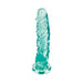 Aqua-colored bendable 8-inch jelly dildo with textured surface and suction cup base.