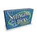 Box packaging for Swinging Dicks ring toss drinking game with blue and green design and bold white lettering.