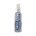 Clear 1 fl oz bottle of Swiss Navy water-based lubricant with a white pump dispenser and blue label.