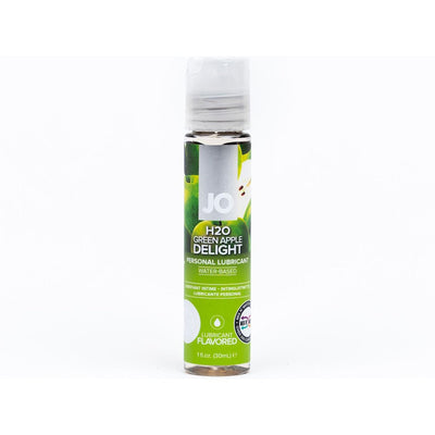 System JO H2O Green Apple Delight flavored water-based personal lubricant in a 1oz clear bottle with green label.