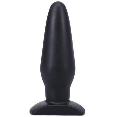 Smooth black tapered silicone plug with a wide base for comfortable and secure use.