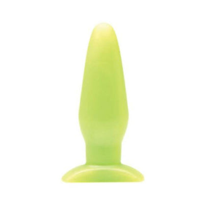 Tantus Bronco lime green tapered silicone plug with a flared base for comfortable use.