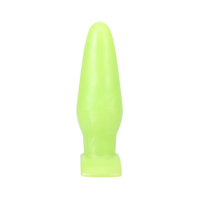 Tantus Bronco smooth tapered lime green silicone pre-date comfort toy with flat base.