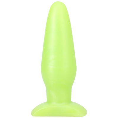 Tantus Bronco smooth lime green tapered silicone toy with flared base for comfortable use and easy handling.