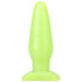 Tantus Bronco smooth lime green tapered silicone toy with flared base for comfortable use and easy handling.