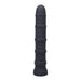 Black silicone pleasure ring toy with textured ridges along its length, designed for continuous sensation.