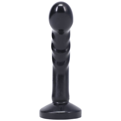 Black compact starter dildo with a smooth, slightly curved design and a flared base for secure use.
