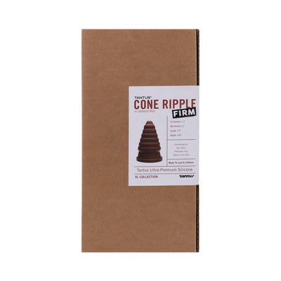 Tantus Cone Ripple Firm in Oxblood red packaging with product details and image on a brown box.