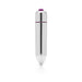 Silver bullet vibrator with a purple button on top, sleek and compact design for discreet use.