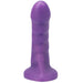 Purple silicone curved adult toy with stepped ridges and flared base for targeted stimulation.