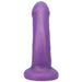 Purple silicone curved adult toy with a flared base, designed for targeted stimulation and easy handling.