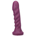 Purple fantasy dildo with repeated ridged head design and smooth base made of super soft silicone.