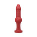 Red silicone anal toy with ribbed shaft and bulbous middle, designed for comfortable and stimulating use.